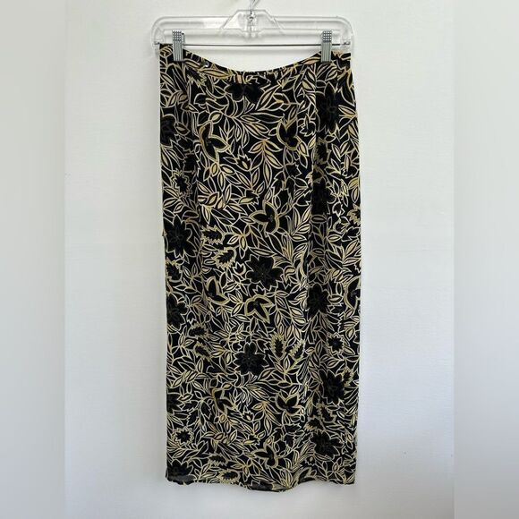 Vintage 90’s Ann Taylor Tan & Black Floral Maxi Wrap Skirt Size S (tag size 6) - Picture 6 of 10